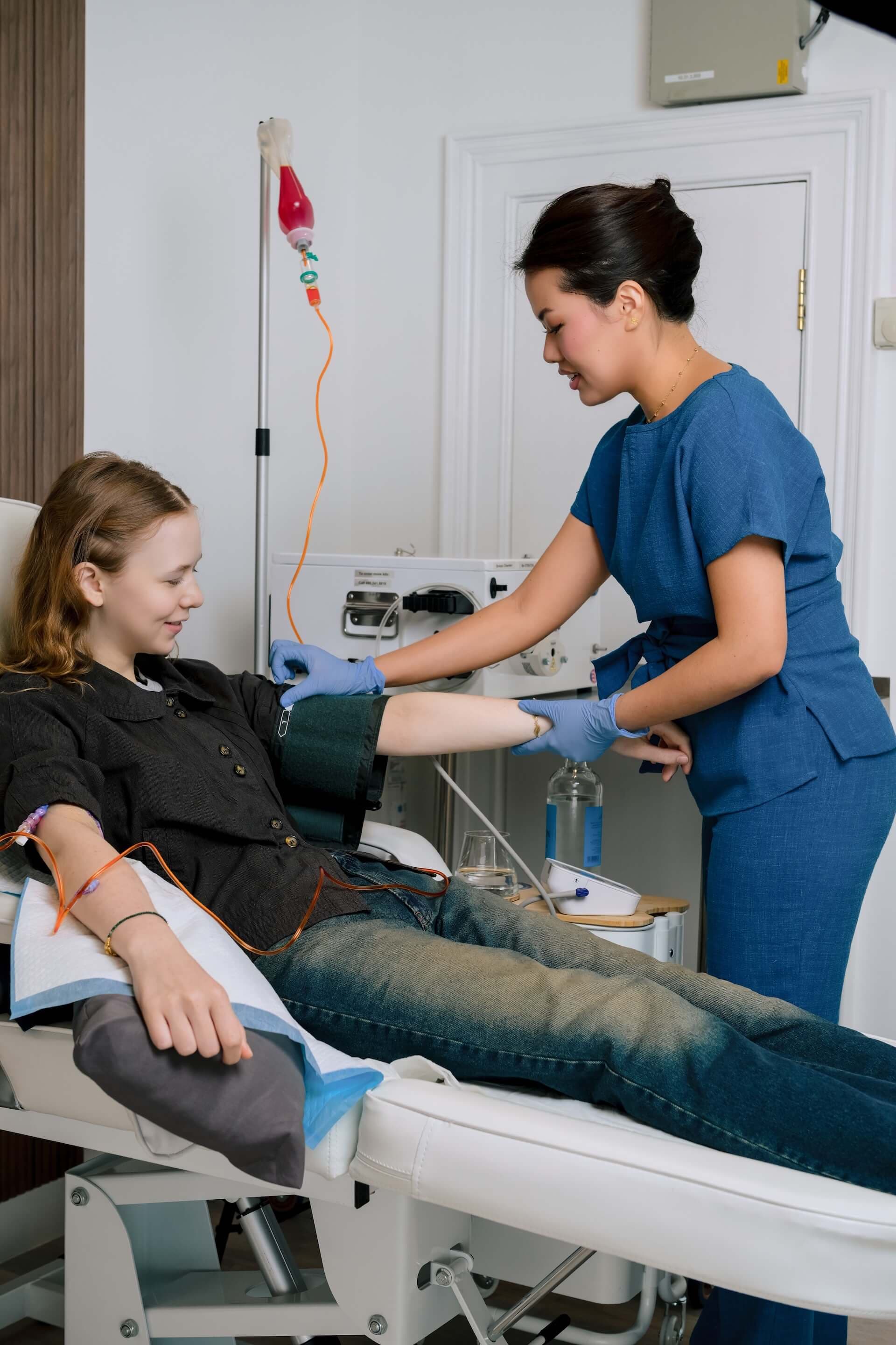 A patient receiving a NAD+ IV drip at our London Mayfair clinic
